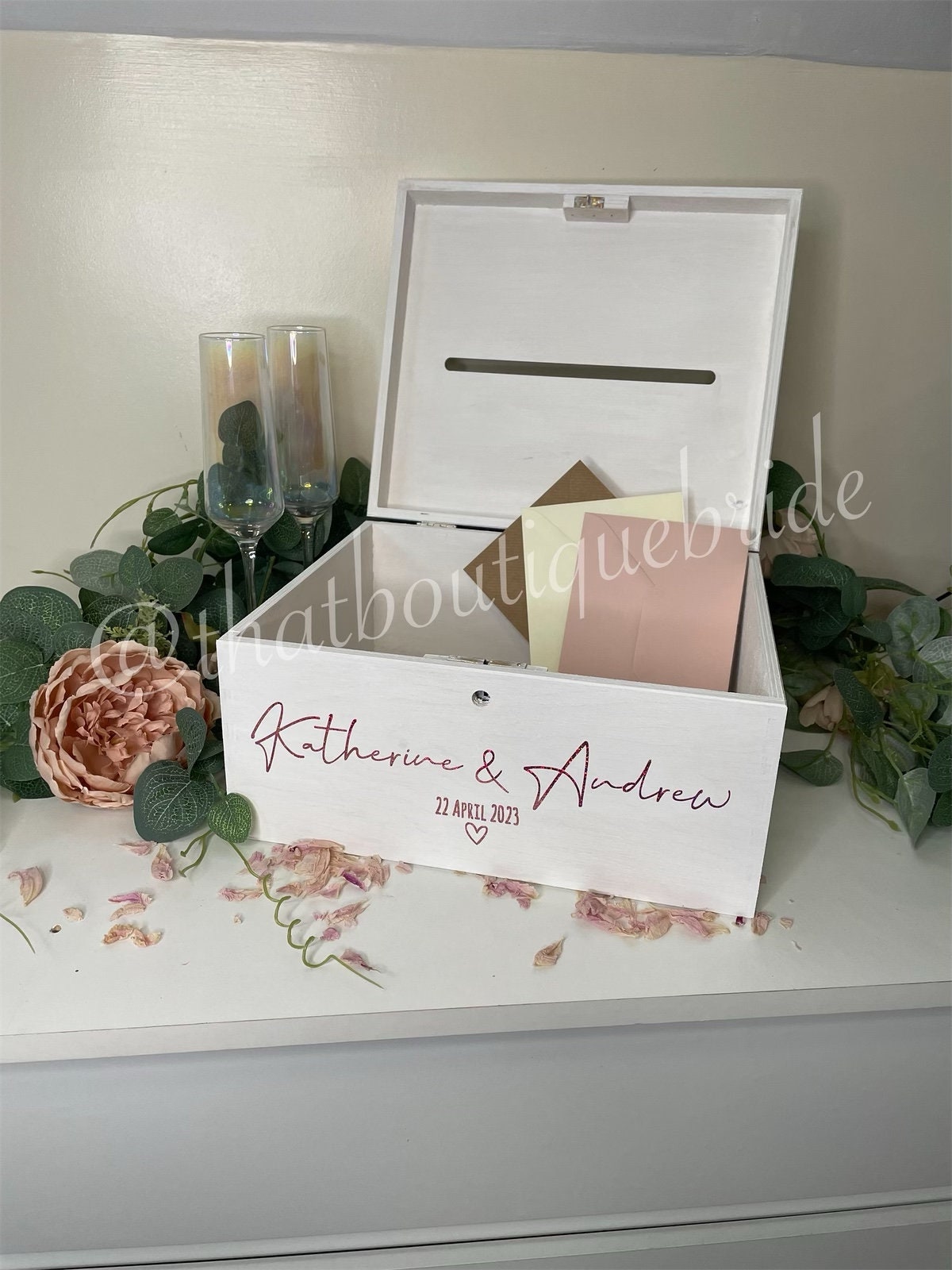 Personalised WHITE slotted wedding card box, Wedding post box, lockable Wedding card box, white wooden letter box, keepsake box.