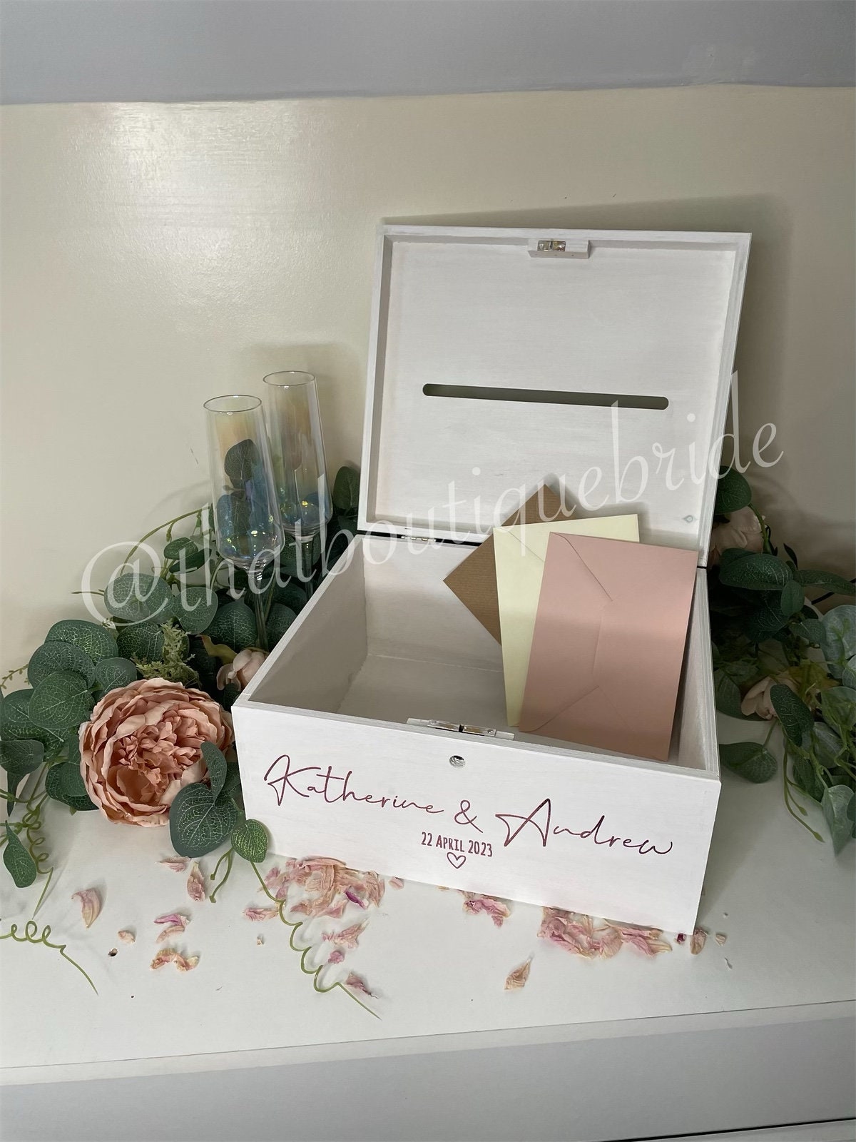 Personalised WHITE slotted wedding card box, Wedding post box, lockable Wedding card box, white wooden letter box, keepsake box.