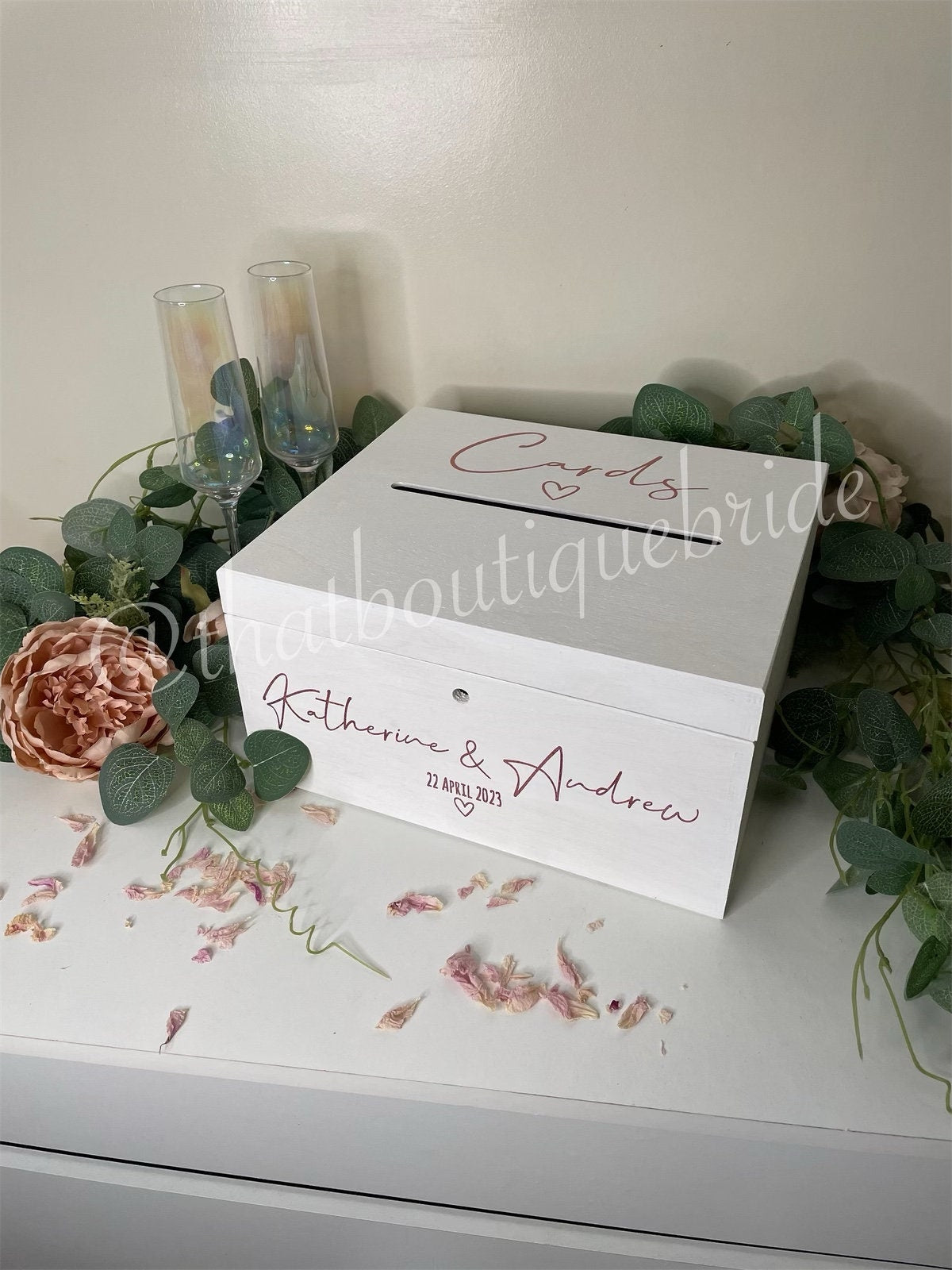 Personalised WHITE slotted wedding card box, Wedding post box, lockable Wedding card box, white wooden letter box, keepsake box.