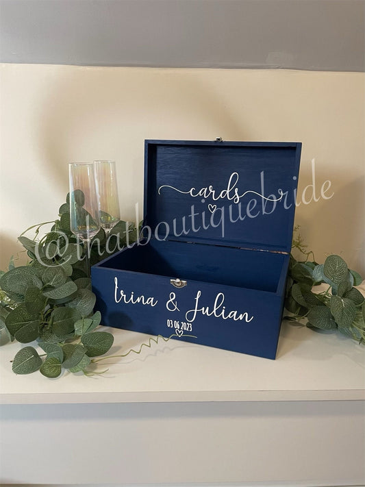 Personalised NAVY wedding card box, memory box, post box, Wooden Wedding box, Wedding keepsake box