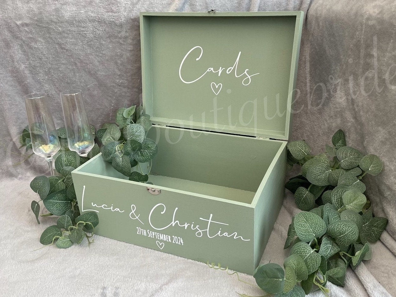 Personalised SAGE wedding card box, Wedding memory box, Wedding keepsake box, Wooden Wedding box, sage wedding post box