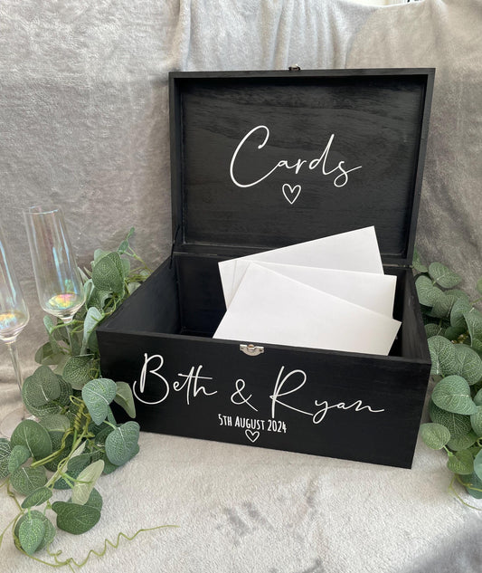 Personalised BLACK wedding card box, Wedding memory box, Wedding keepsake box, Wooden Wedding box, wedding post box,