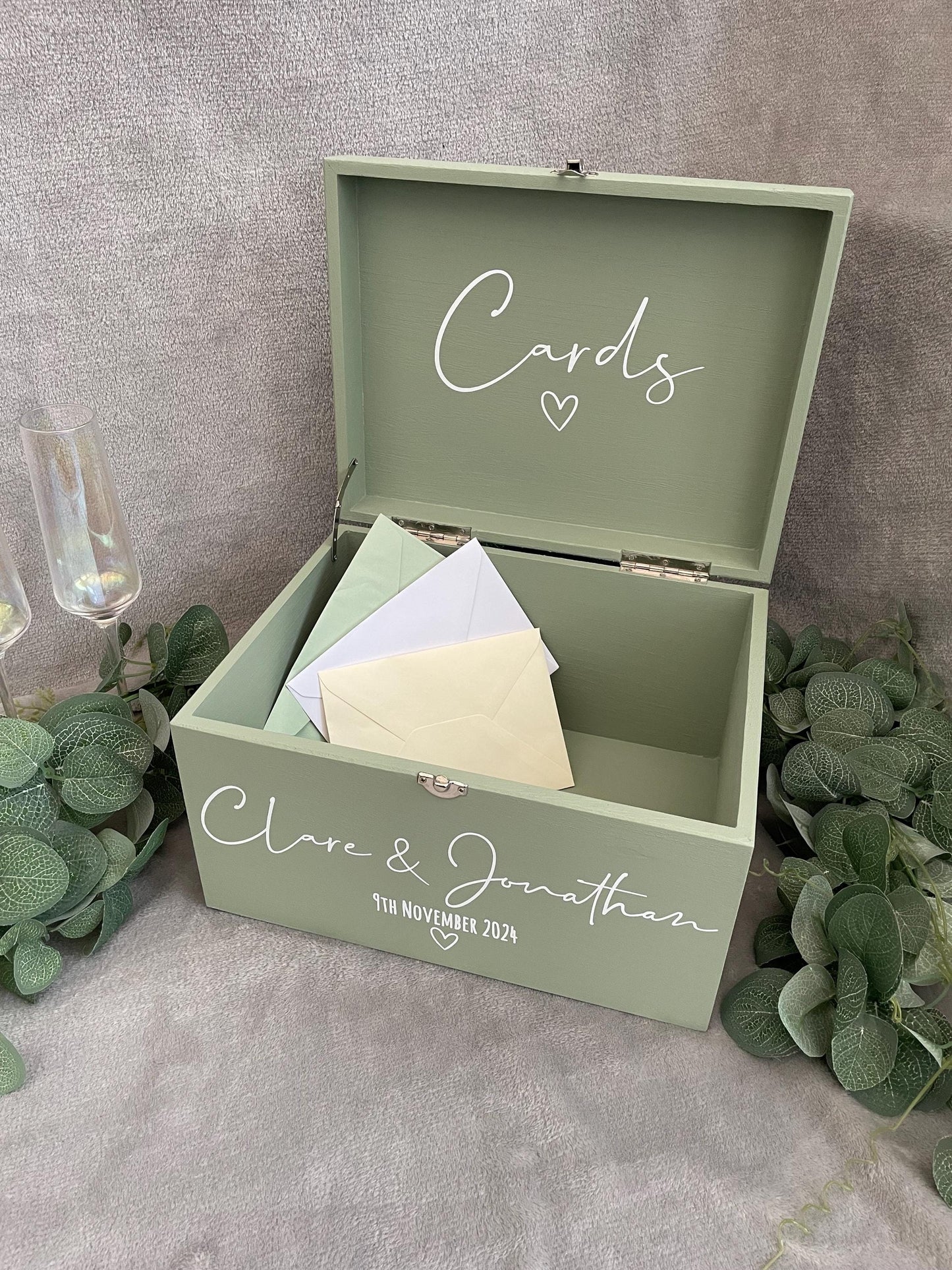 Personalised SAGE wedding card box, Wedding memory box, Wedding keepsake box, Wooden Wedding box, sage wedding post box
