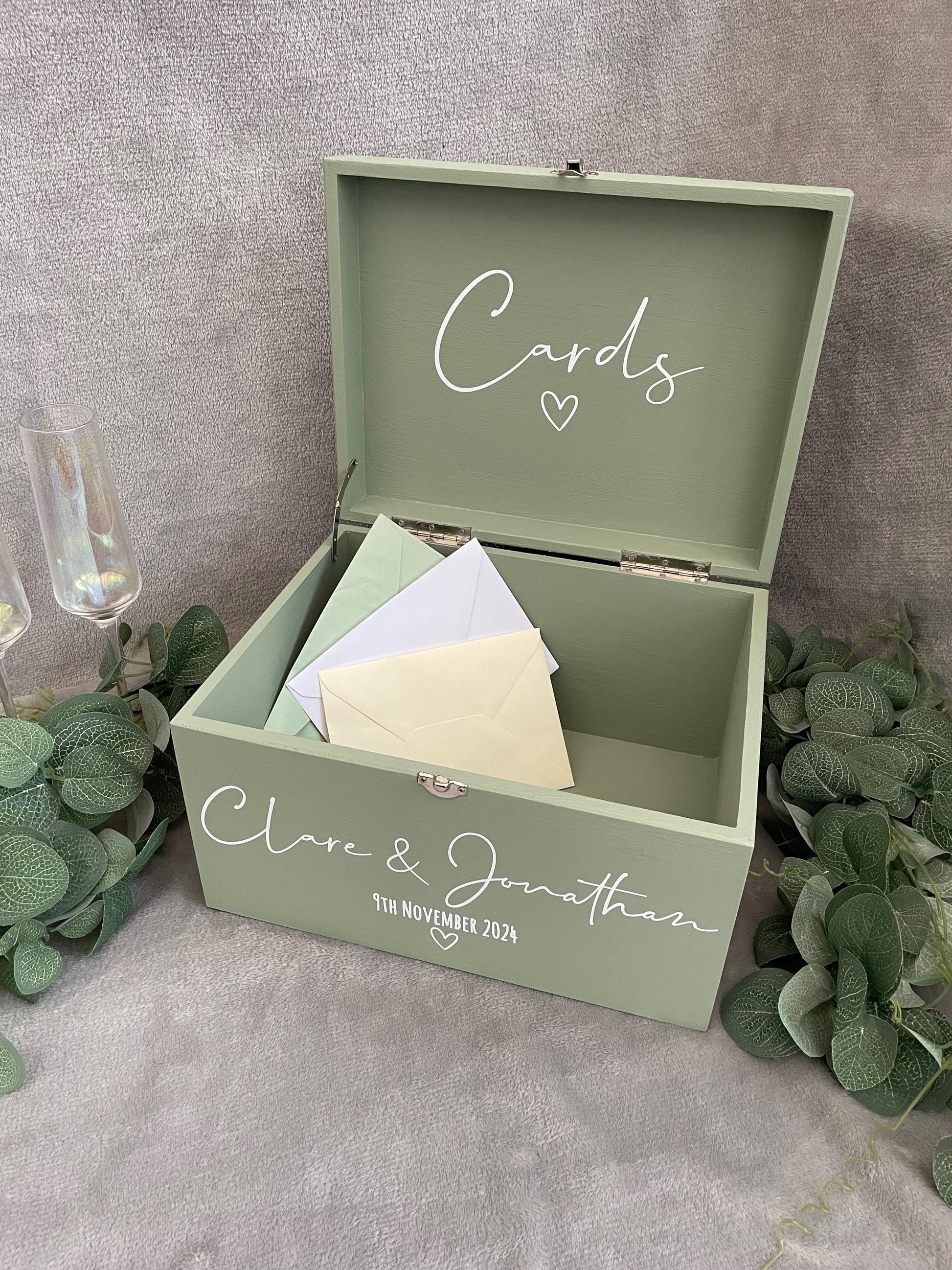 Personalised SAGE wedding card box, Wedding memory box, Wedding keepsake box, Wooden Wedding box, sage wedding post box