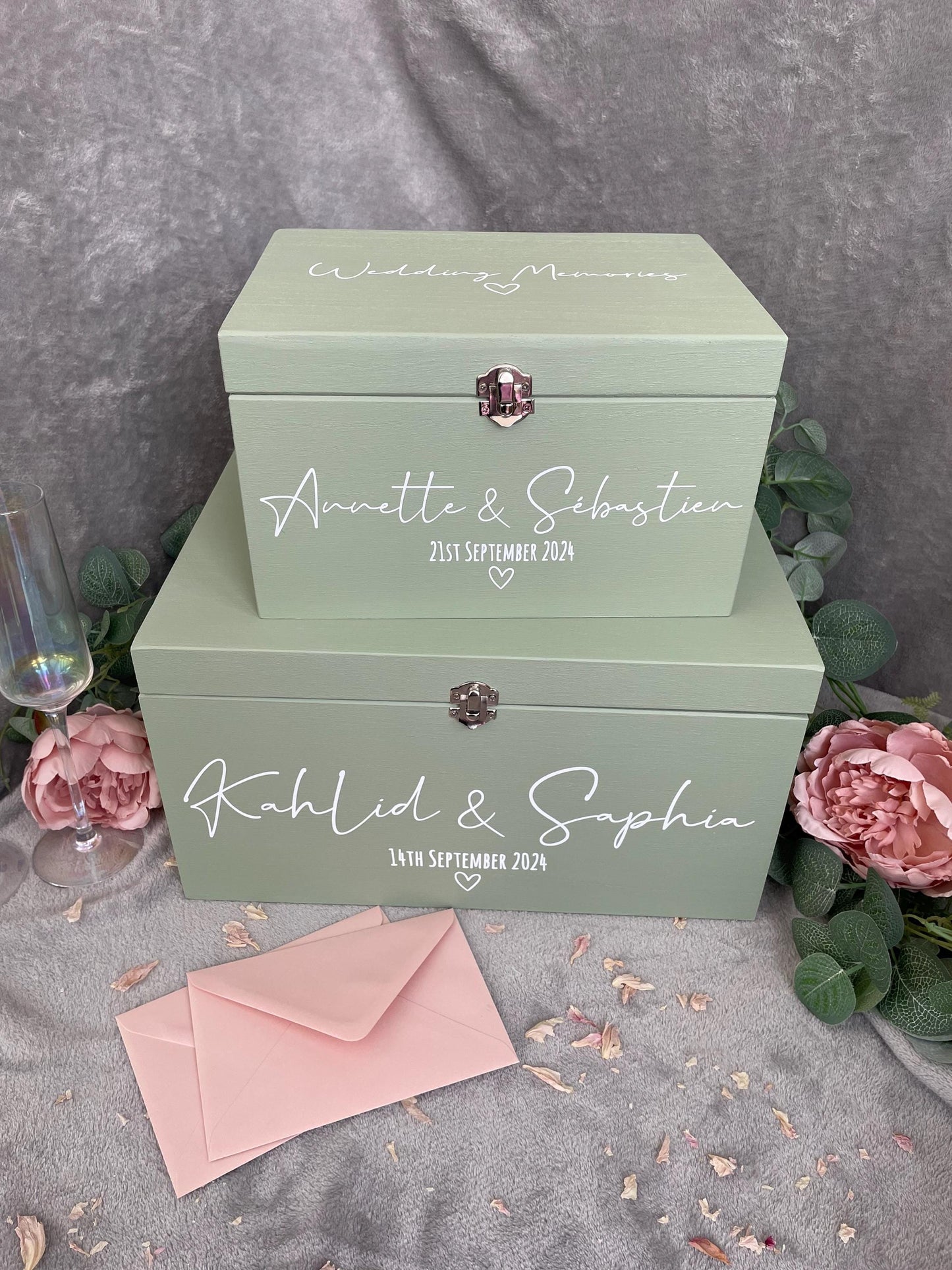 Personalised SAGE wedding card box, Wedding memory box, Wedding keepsake box, Wooden Wedding box, sage wedding post box