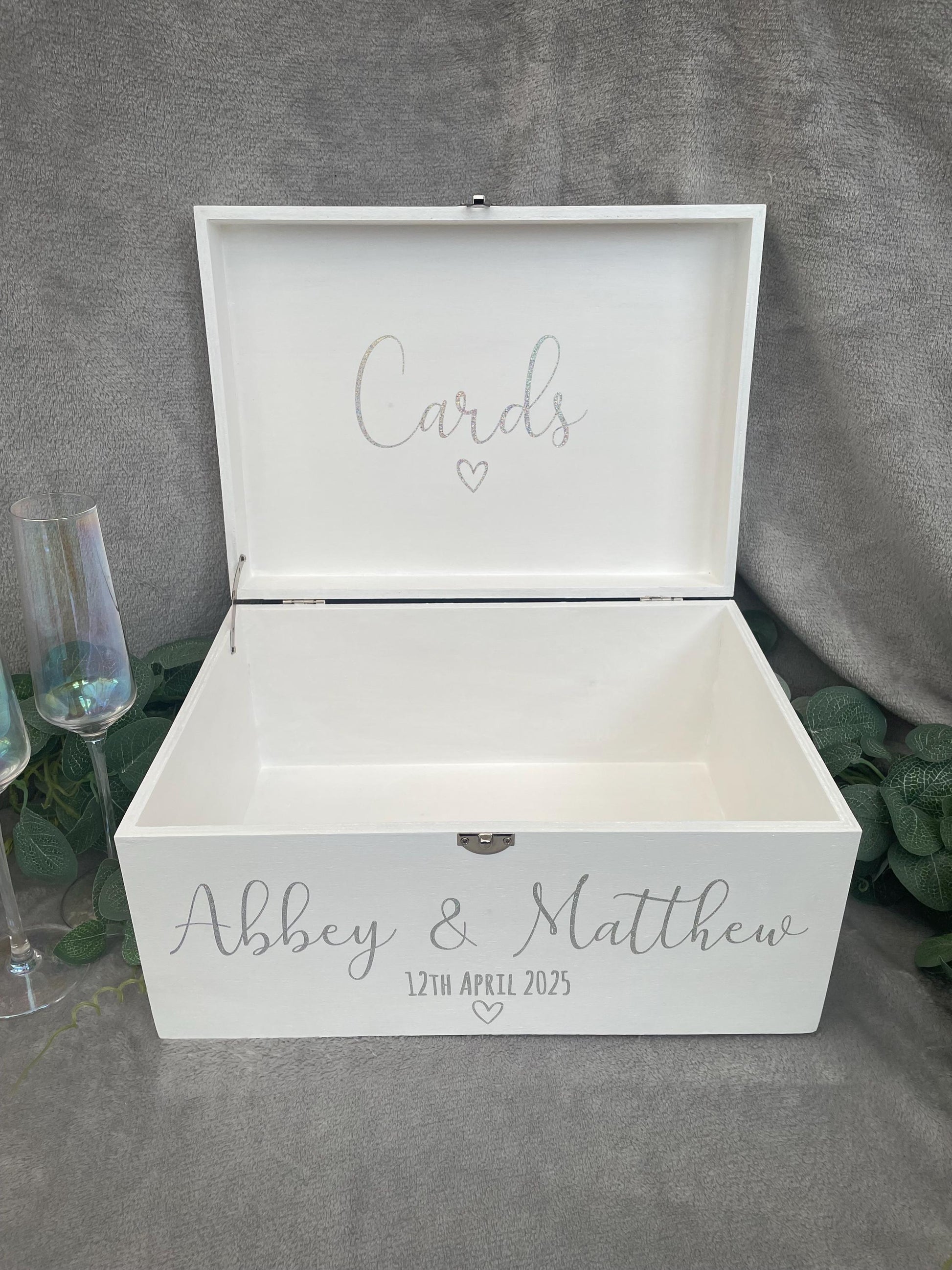 Personalised WHITE wood wedding card box, Wedding memory box, Wedding keepsake box, Wooden Wedding box, white wedding post box