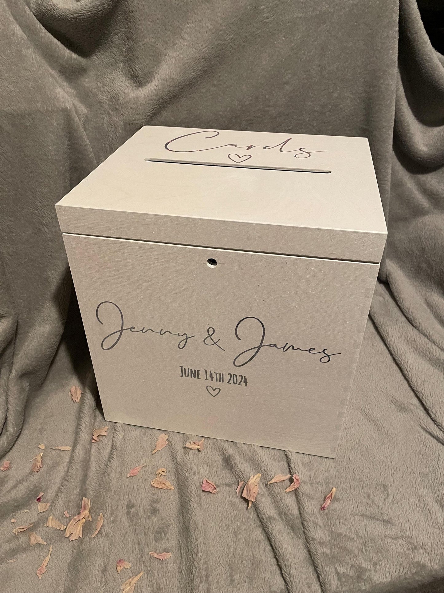 Personalised WHITE slotted wedding card box, Wedding post box, lockable Wedding card box, white wooden letter box, keepsake box.