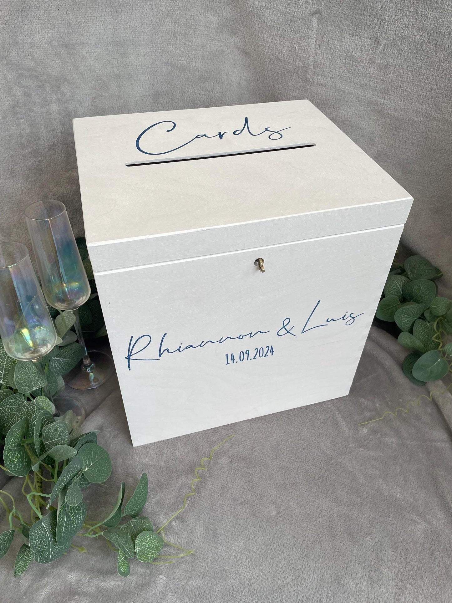 Personalised WHITE slotted wedding card box, Wedding post box, lockable Wedding card box, white wooden letter box, keepsake box.