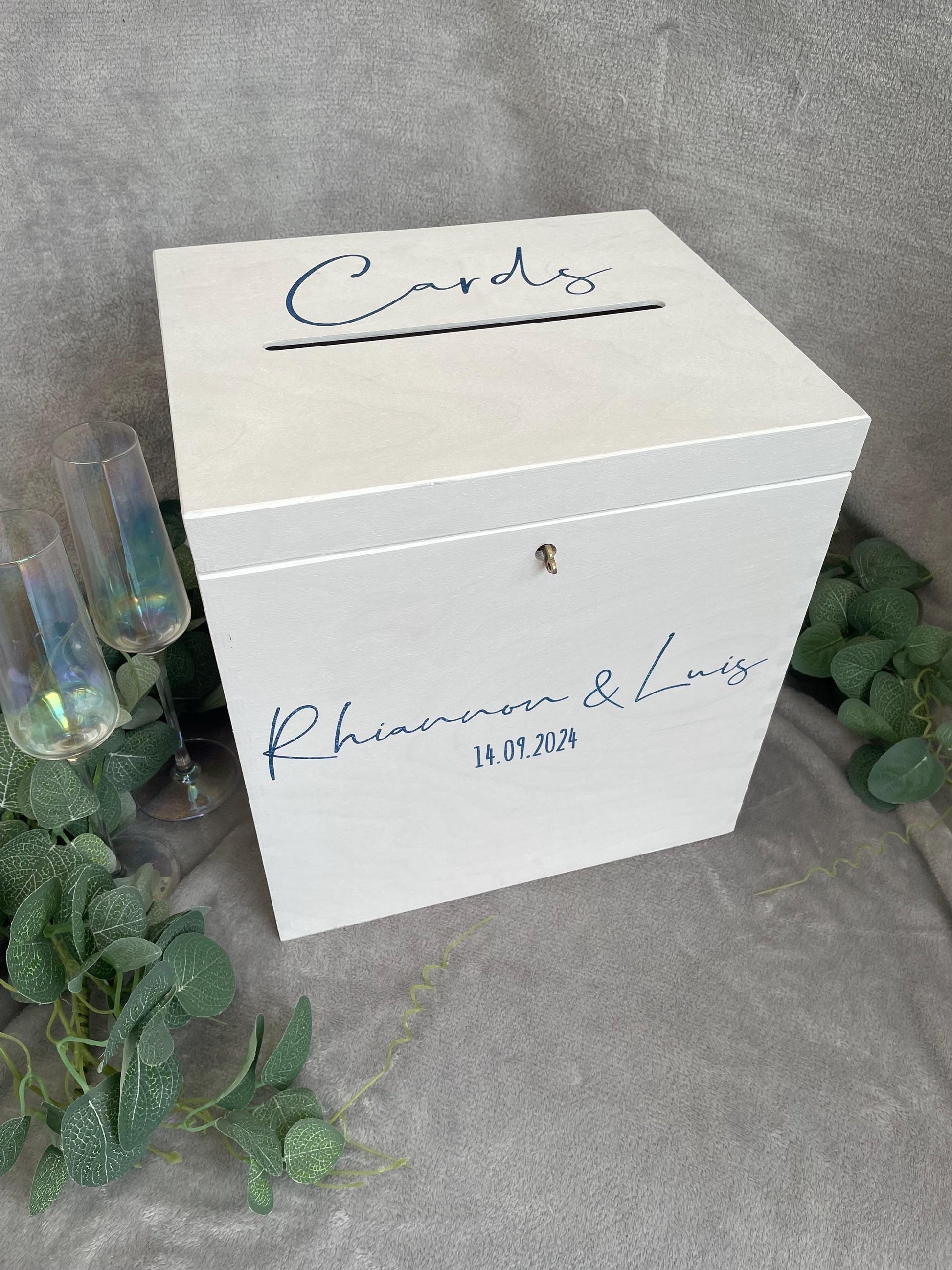 Personalised WHITE slotted wedding card box, Wedding post box, lockable Wedding card box, white wooden letter box, keepsake box.