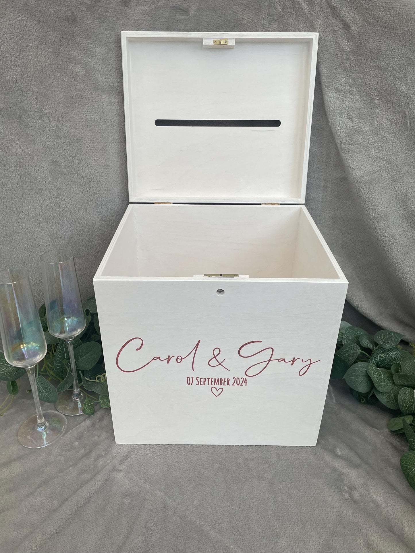 Personalised WHITE slotted wedding card box, Wedding post box, lockable Wedding card box, white wooden letter box, keepsake box.