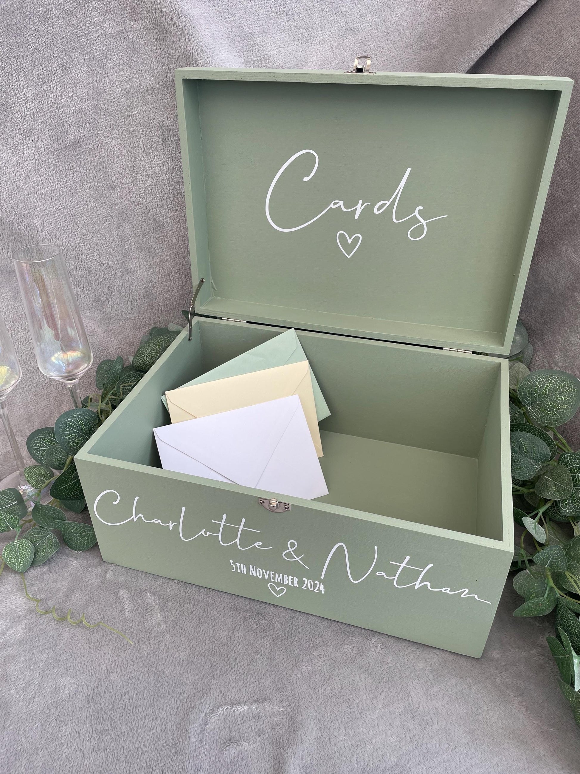 Personalised SAGE wedding card box, Wedding memory box, Wedding keepsake box, Wooden Wedding box, sage wedding post box