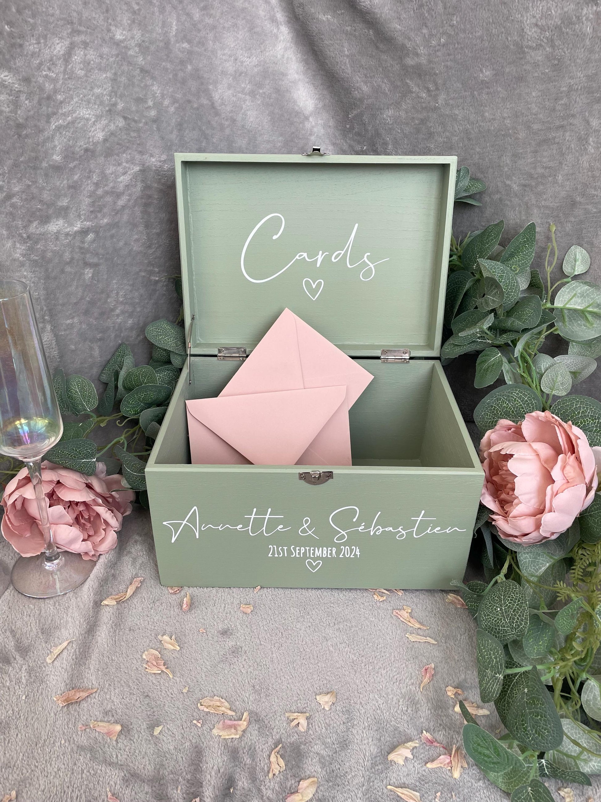 Personalised SAGE wedding card box, Wedding memory box, Wedding keepsake box, Wooden Wedding box, sage wedding post box