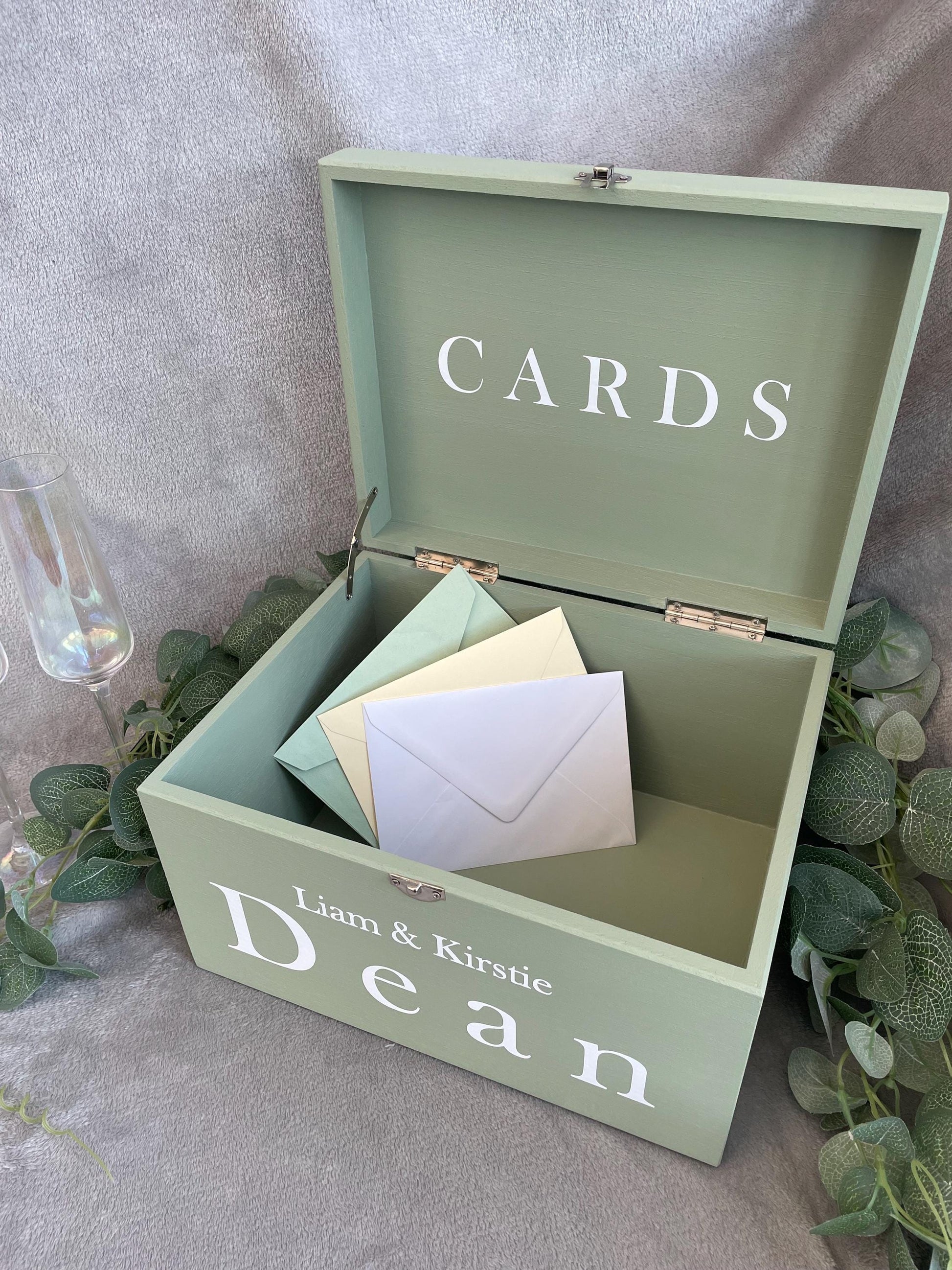 Personalised SAGE wedding card box, Wedding memory box, Wedding keepsake box, Wooden Wedding box, sage wedding post box
