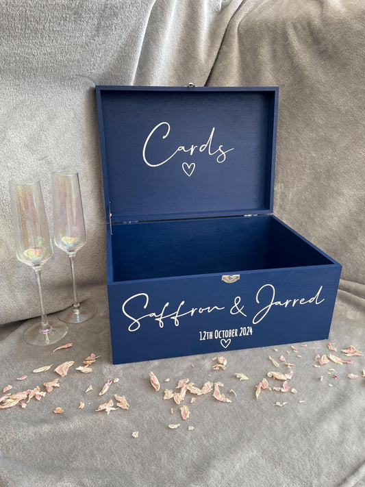 Personalised NAVY wedding card box, Wedding memory box, Wedding post box, Wooden Wedding box, Wedding keepsake box
