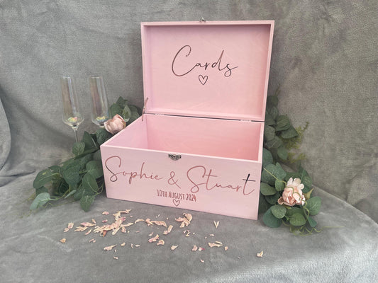 Personalised PINK wedding card box, Wedding memory box, Wedding keepsake box, Wooden Wedding box, pink memory box, blush wedding post box