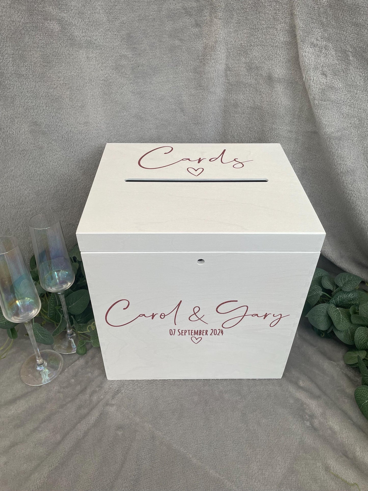 Personalised WHITE slotted wedding card box, Wedding post box, lockable Wedding card box, white wooden letter box, keepsake box.