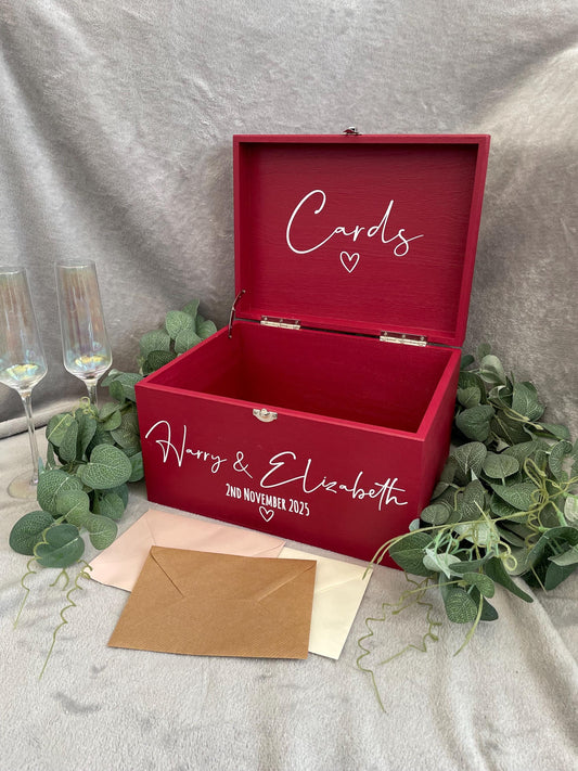 Personalised RED wedding card box, Wedding memory box, Wedding keepsake box, Wooden Wedding box, rustic wedding post box,