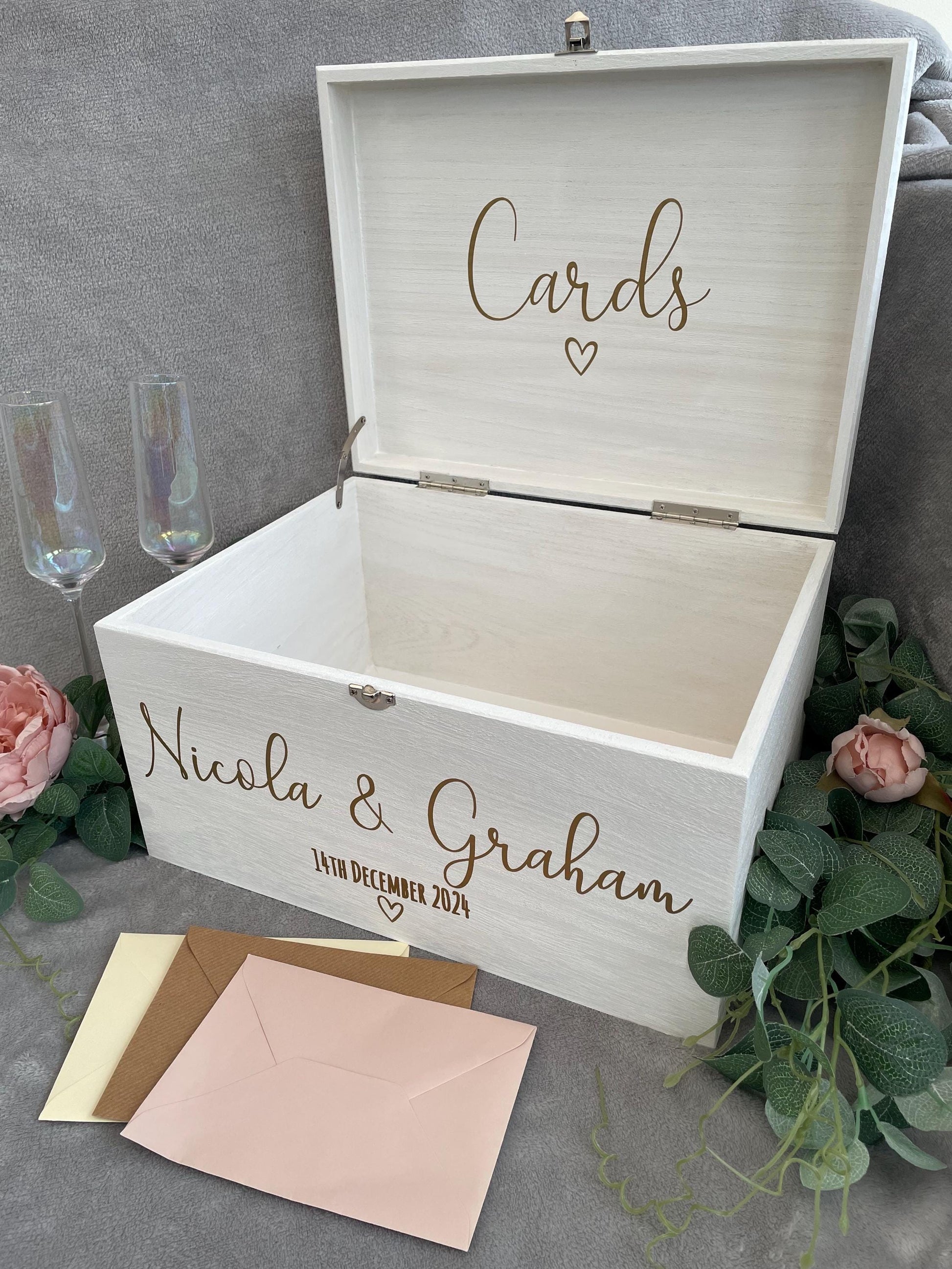 Personalised WHITE wood wedding card box, Wedding memory box, Wedding keepsake box, Wooden Wedding box, white wedding post box
