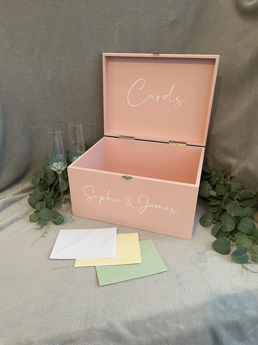 Personalised BLUSH wedding card box, Wedding memory box, Wedding keepsake box, Wooden Wedding box, pink wedding post box