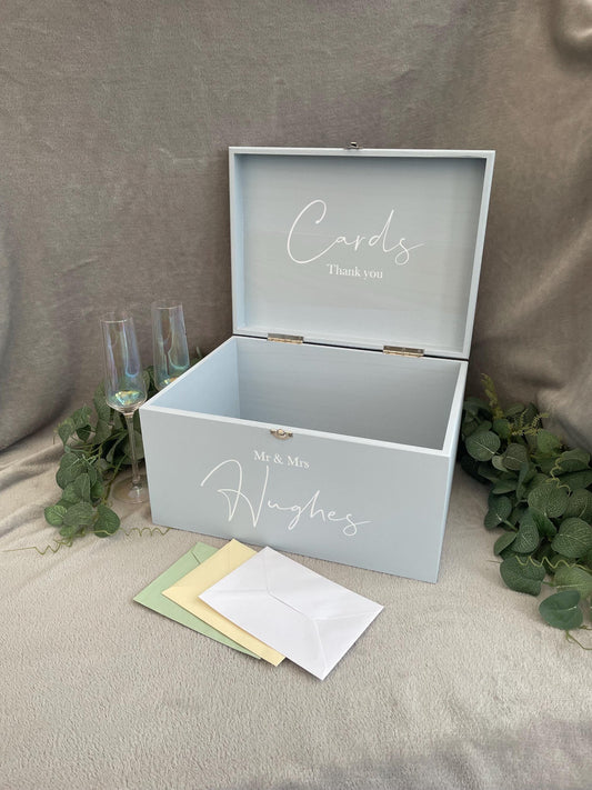 Personalised CORNFLOWER wedding card box, Wedding memory box, Wedding keepsake box, Wooden Wedding box, blue wedding post box