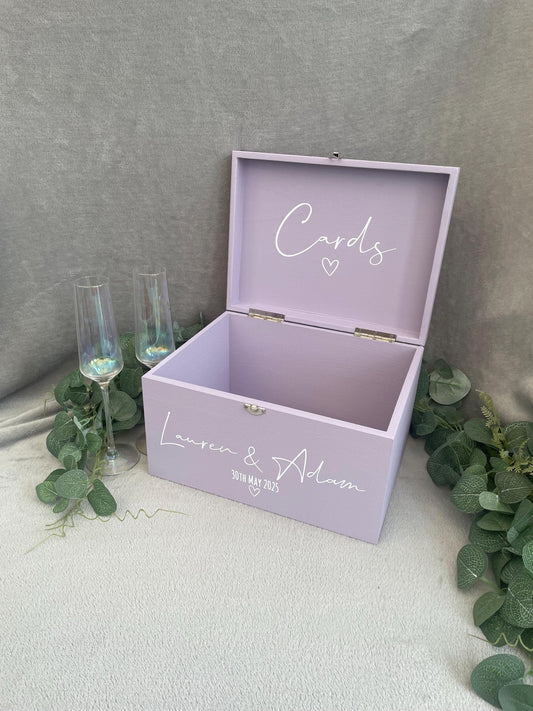 Personalised LILAC wedding card box, Wedding memory box, Wedding keepsake box, Wooden Wedding box, lavender wedding post box,