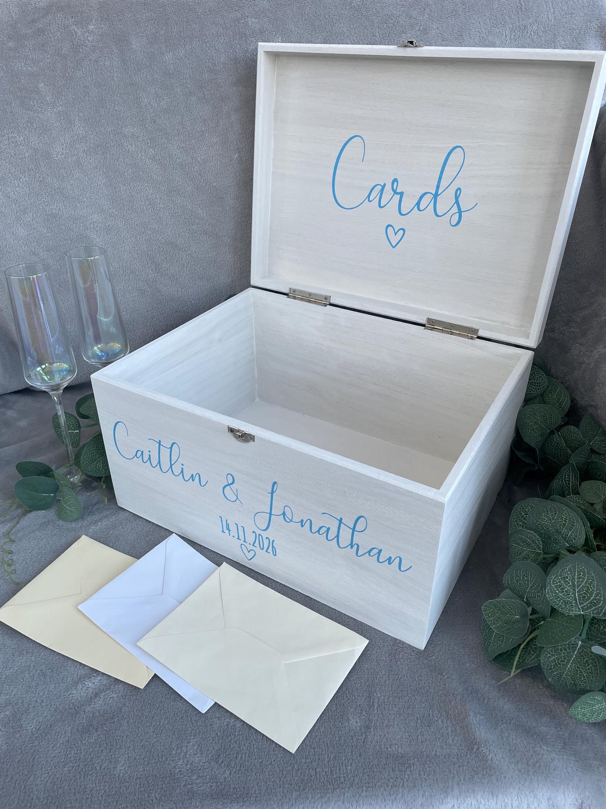 Personalised WHITE wood wedding card box, Wedding memory box, Wedding keepsake box, Wooden Wedding box, white wedding post box