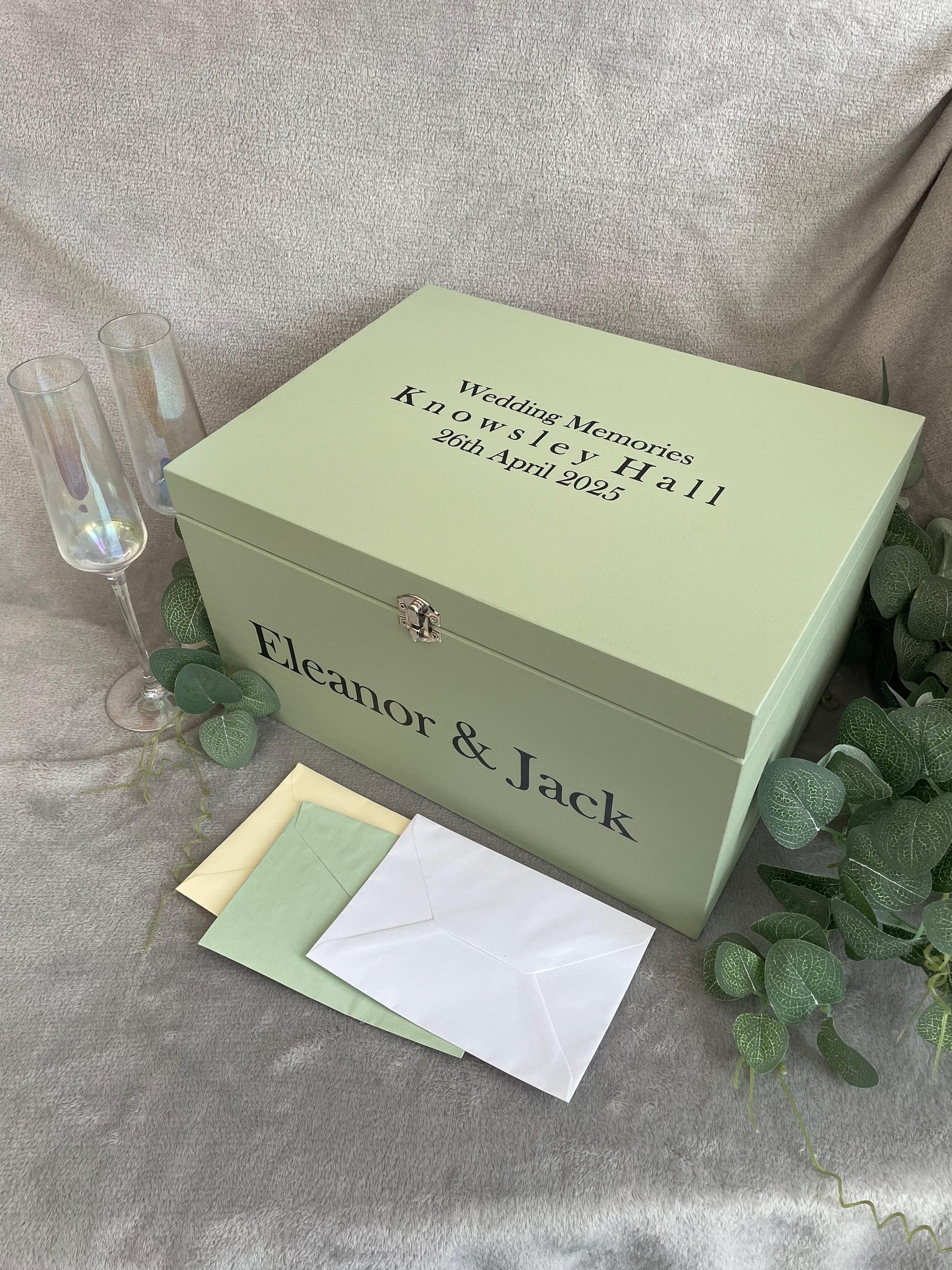 Personalised SAGE wedding card box, Wedding memory box, Wedding keepsake box, Wooden Wedding box, sage wedding post box