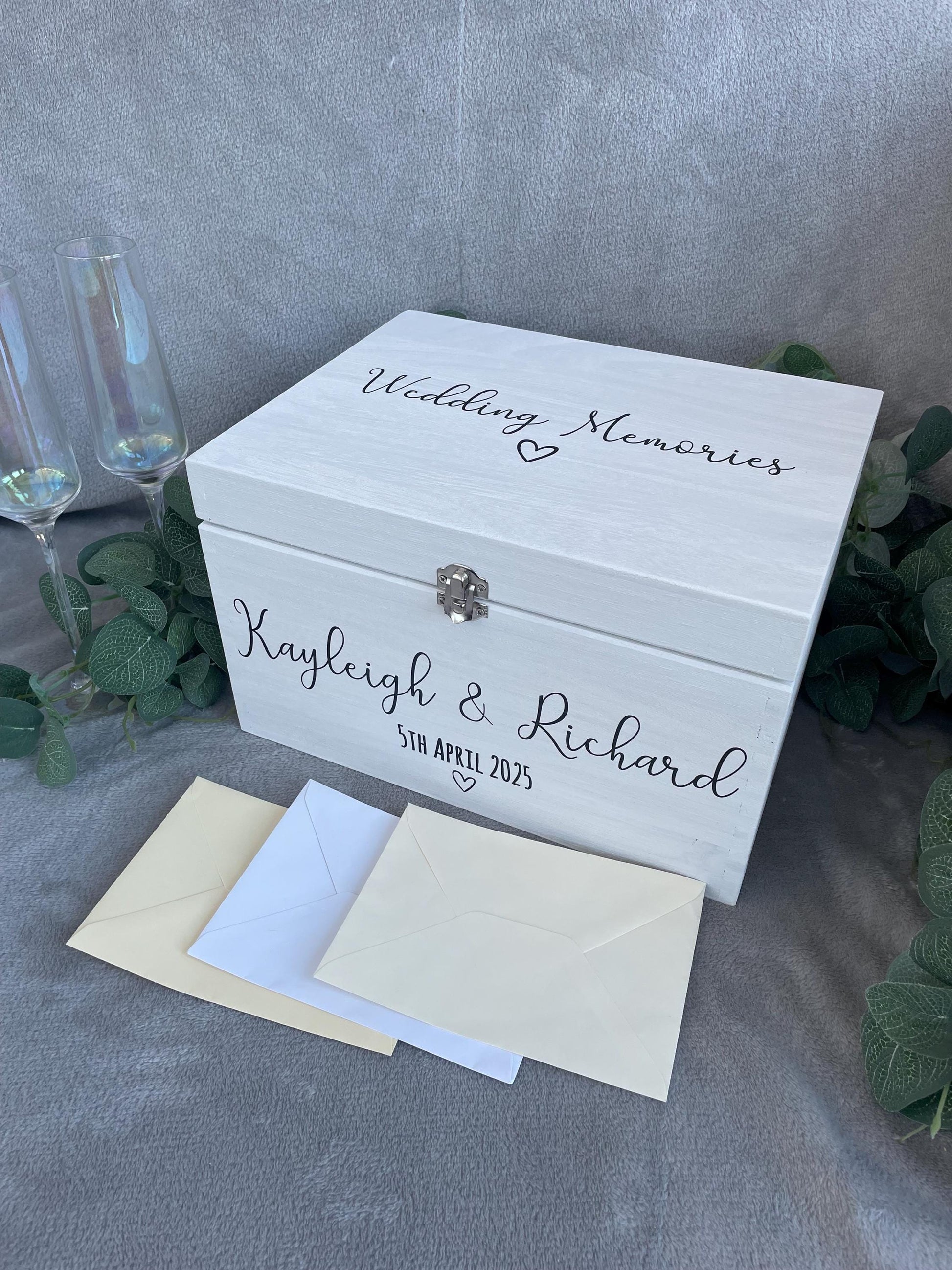 Personalised WHITE wood wedding card box, Wedding memory box, Wedding keepsake box, Wooden Wedding box, white wedding post box