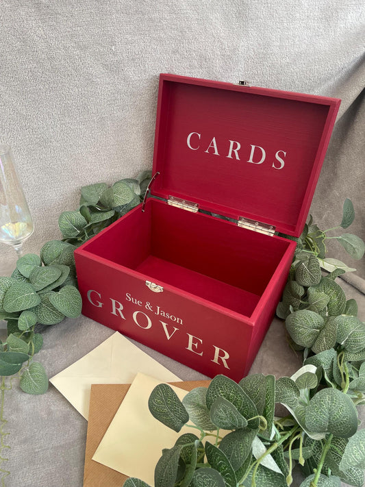Personalised RED wedding card box, Wedding memory box, Wedding keepsake box, Wooden Wedding box, rustic wedding post box,
