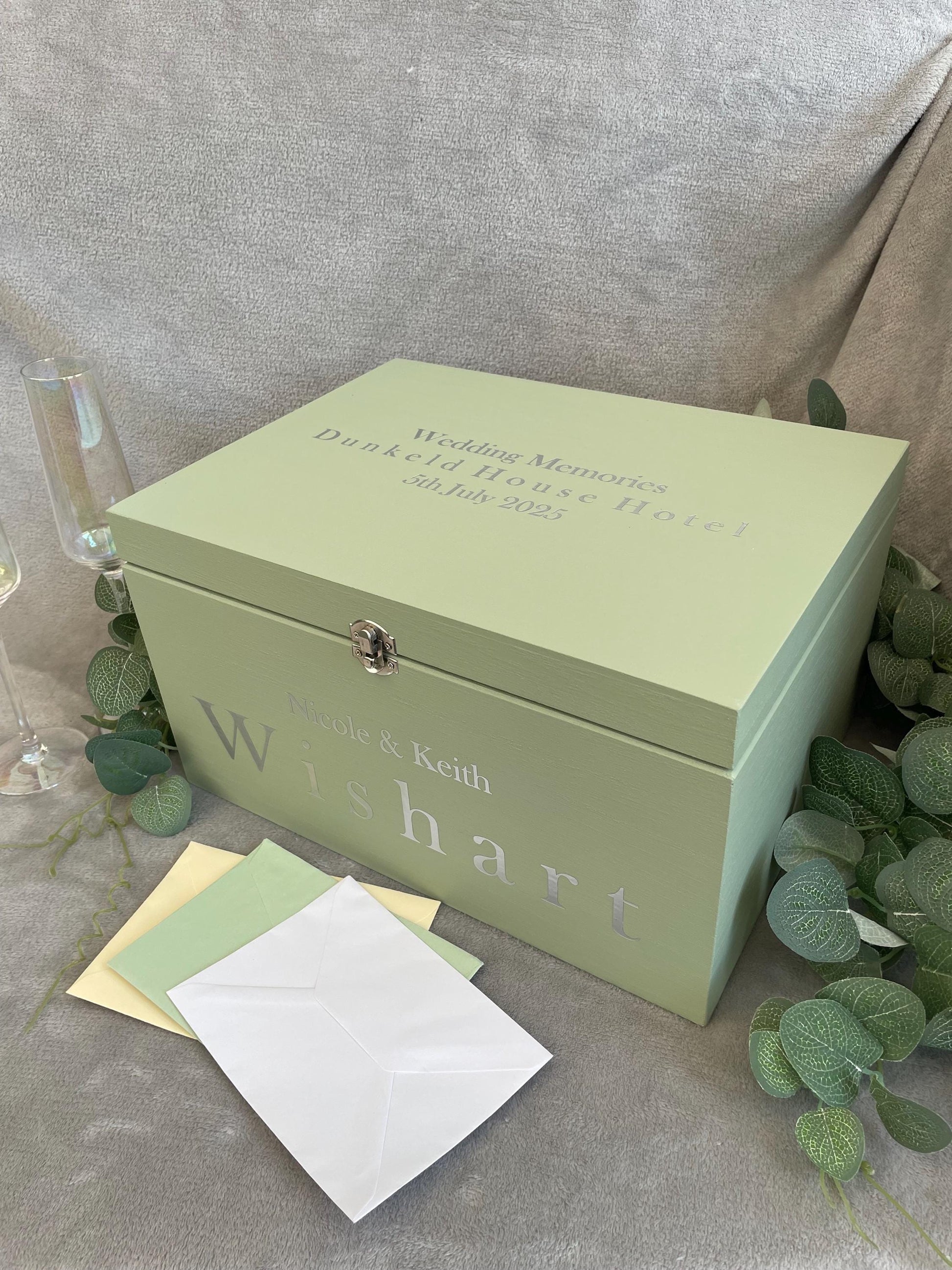 Personalised SAGE wedding card box, Wedding memory box, Wedding keepsake box, Wooden Wedding box, sage wedding post box