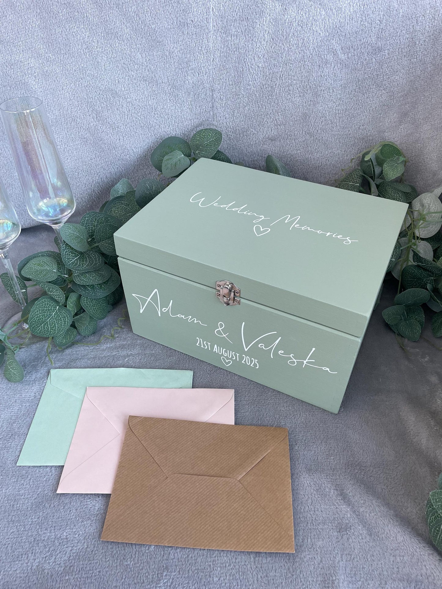 Personalised SAGE wedding card box, Wedding memory box, Wedding keepsake box, Wooden Wedding box, sage wedding post box