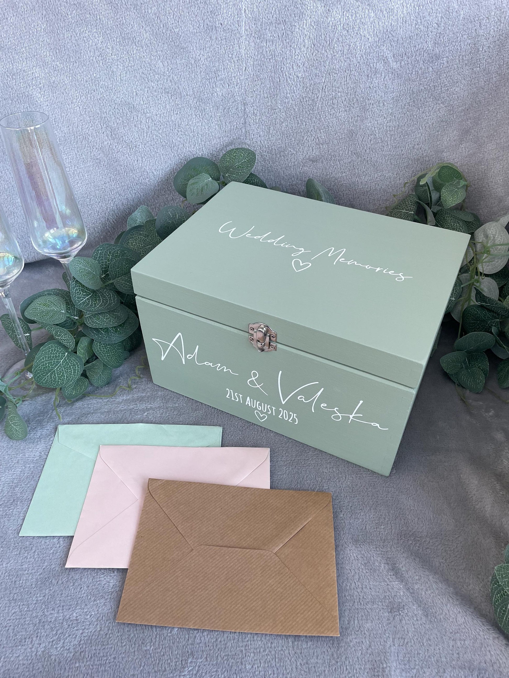 Personalised SAGE wedding card box, Wedding memory box, Wedding keepsake box, Wooden Wedding box, sage wedding post box