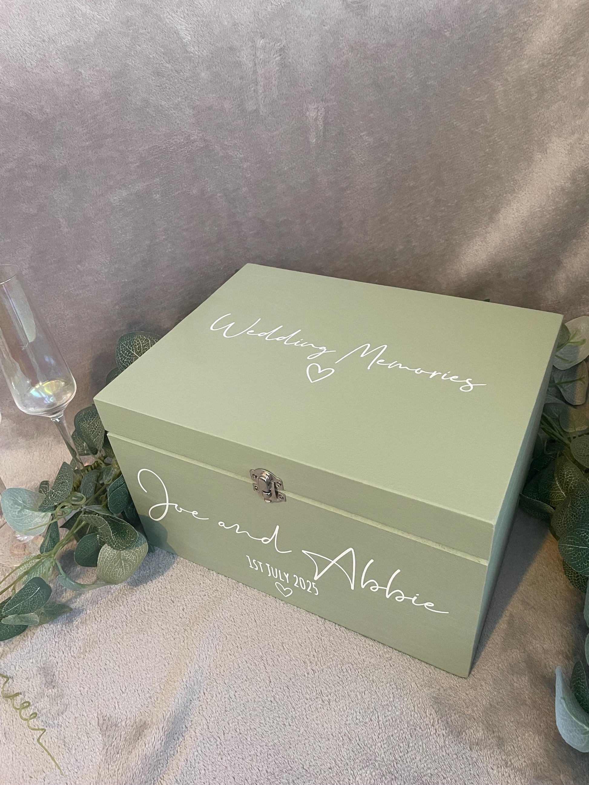 Personalised SAGE wedding card box, Wedding memory box, Wedding keepsake box, Wooden Wedding box, sage wedding post box