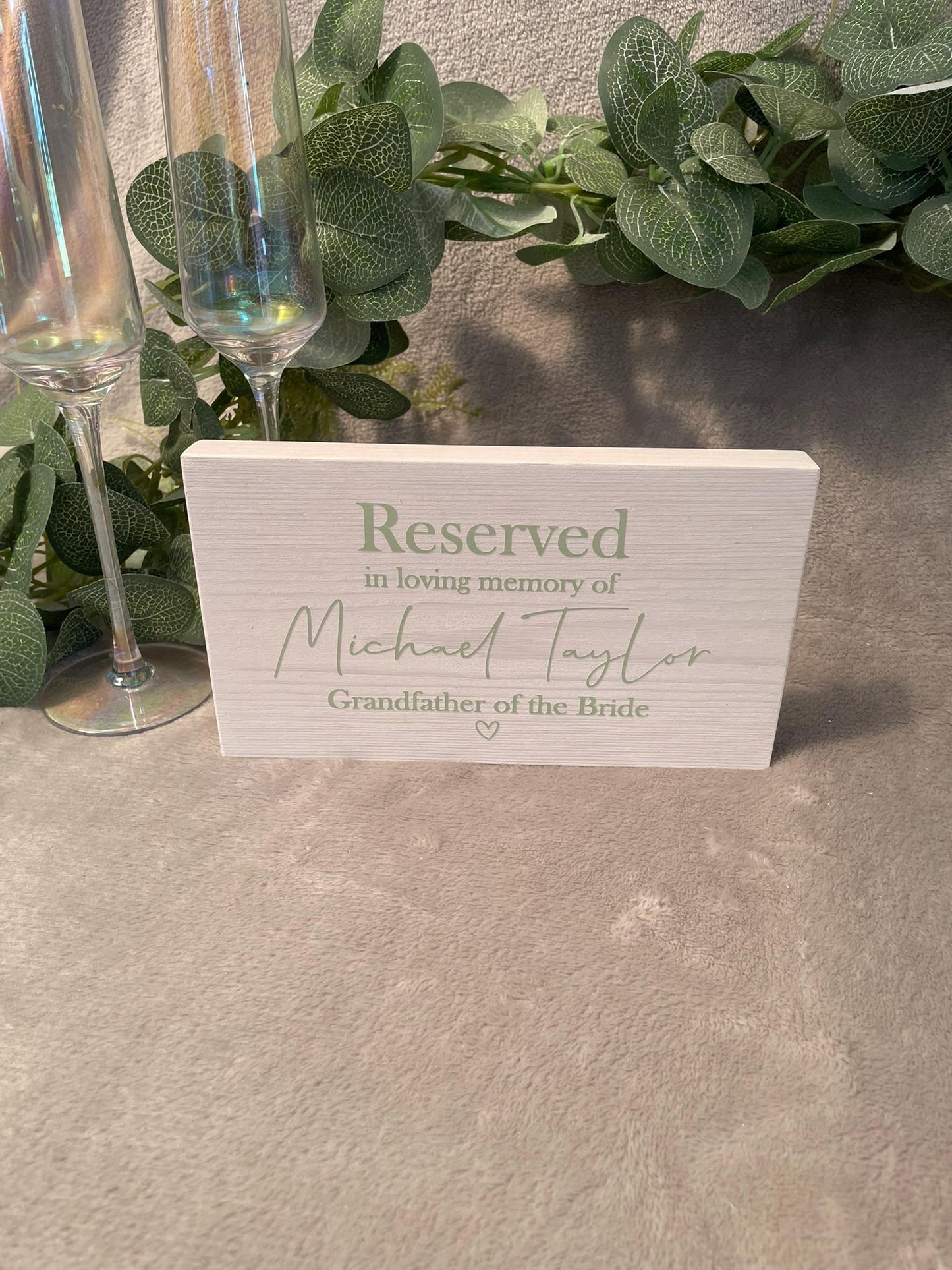 Wooden WHITE memorial reserved chair sign, wedding ceremony decor.