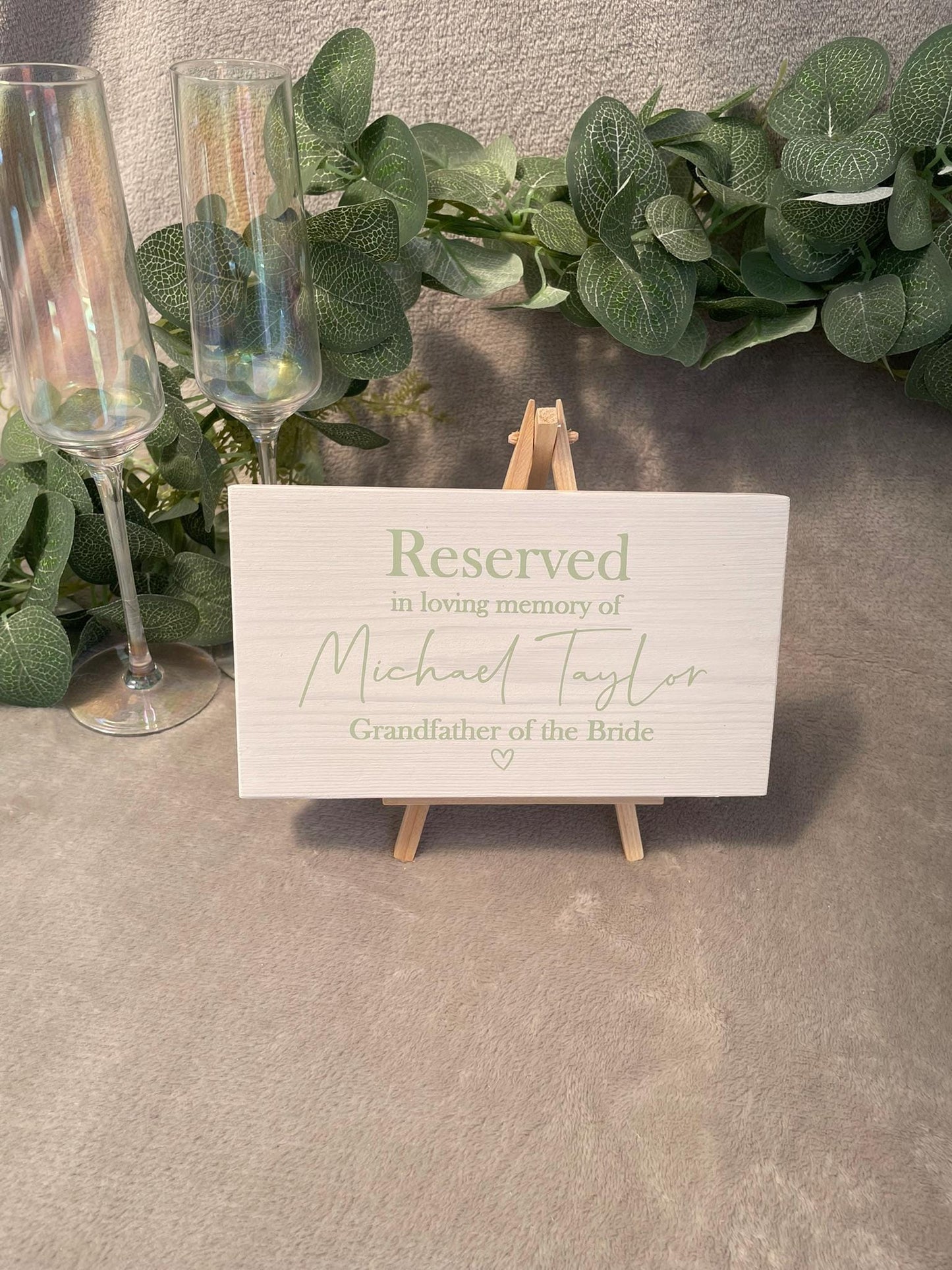 Wooden WHITE memorial reserved chair sign, wedding ceremony decor.