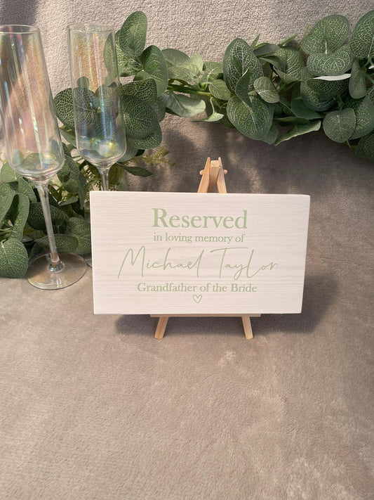 Wooden WHITE memorial reserved chair sign, wedding ceremony decor.