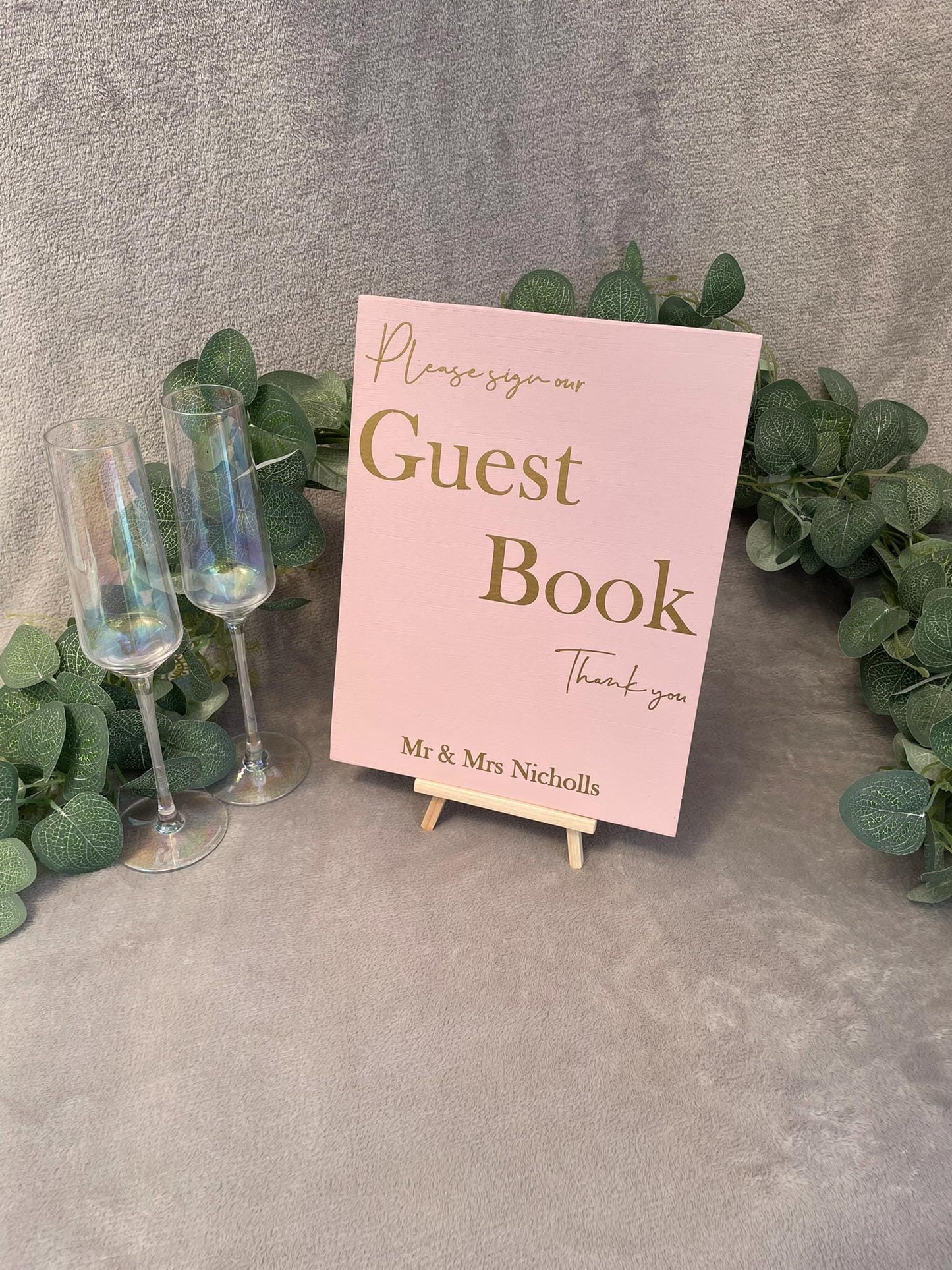 Personalised BLUSH wooden guestbook sign (other colours available).