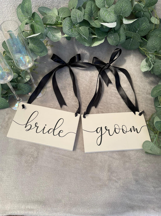 Wooden NEUTRAL couples chair signs, wedding ceremony decor.