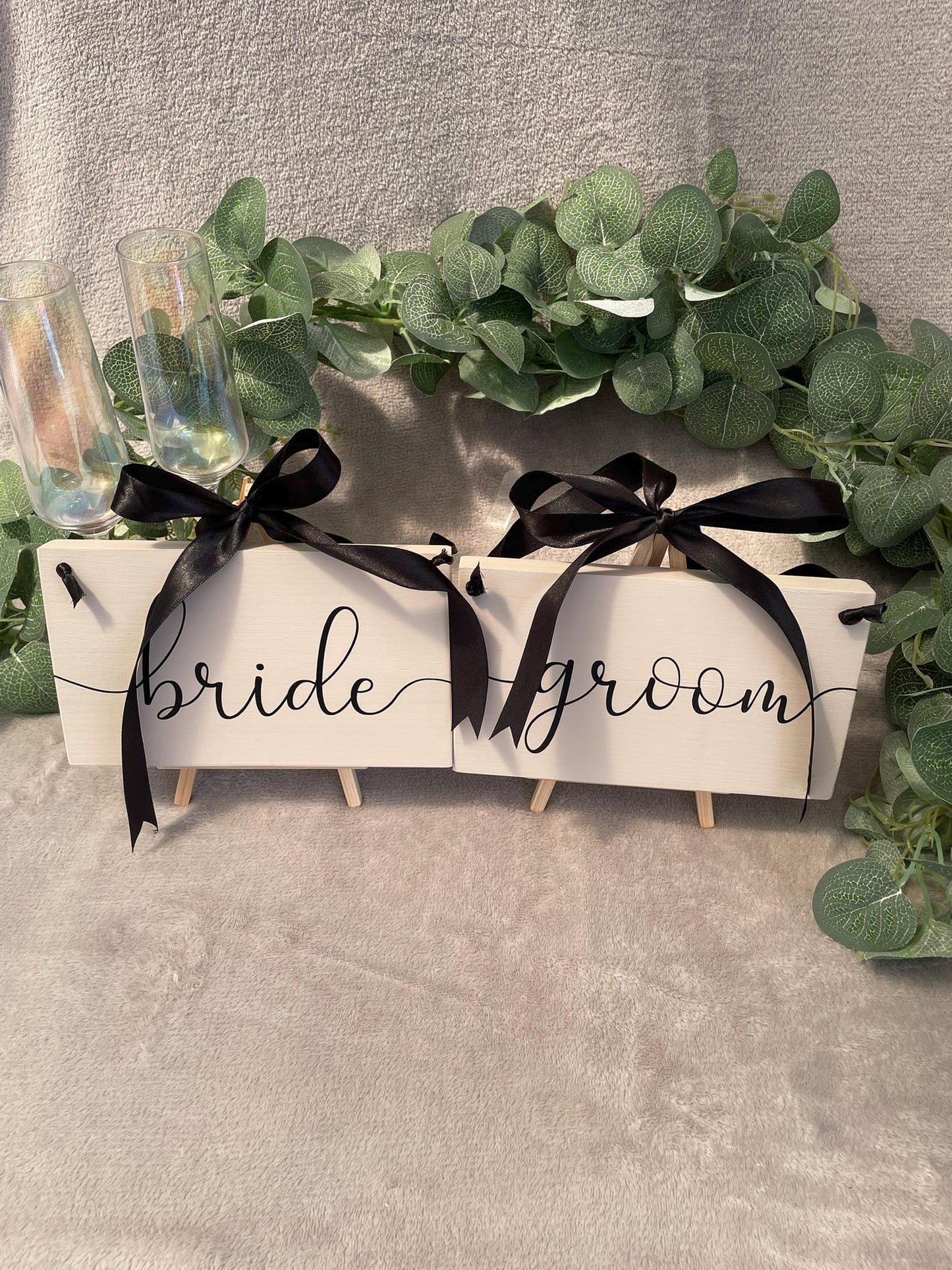 Wooden NEUTRAL couples chair signs, wedding ceremony decor.