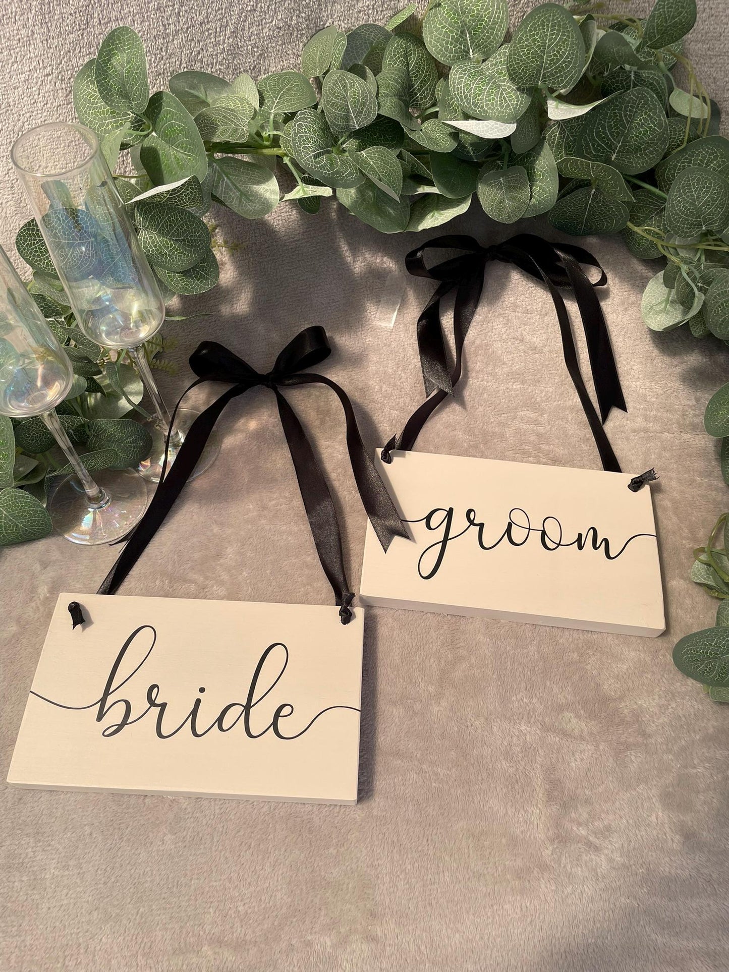 Wooden NEUTRAL couples chair signs, wedding ceremony decor.
