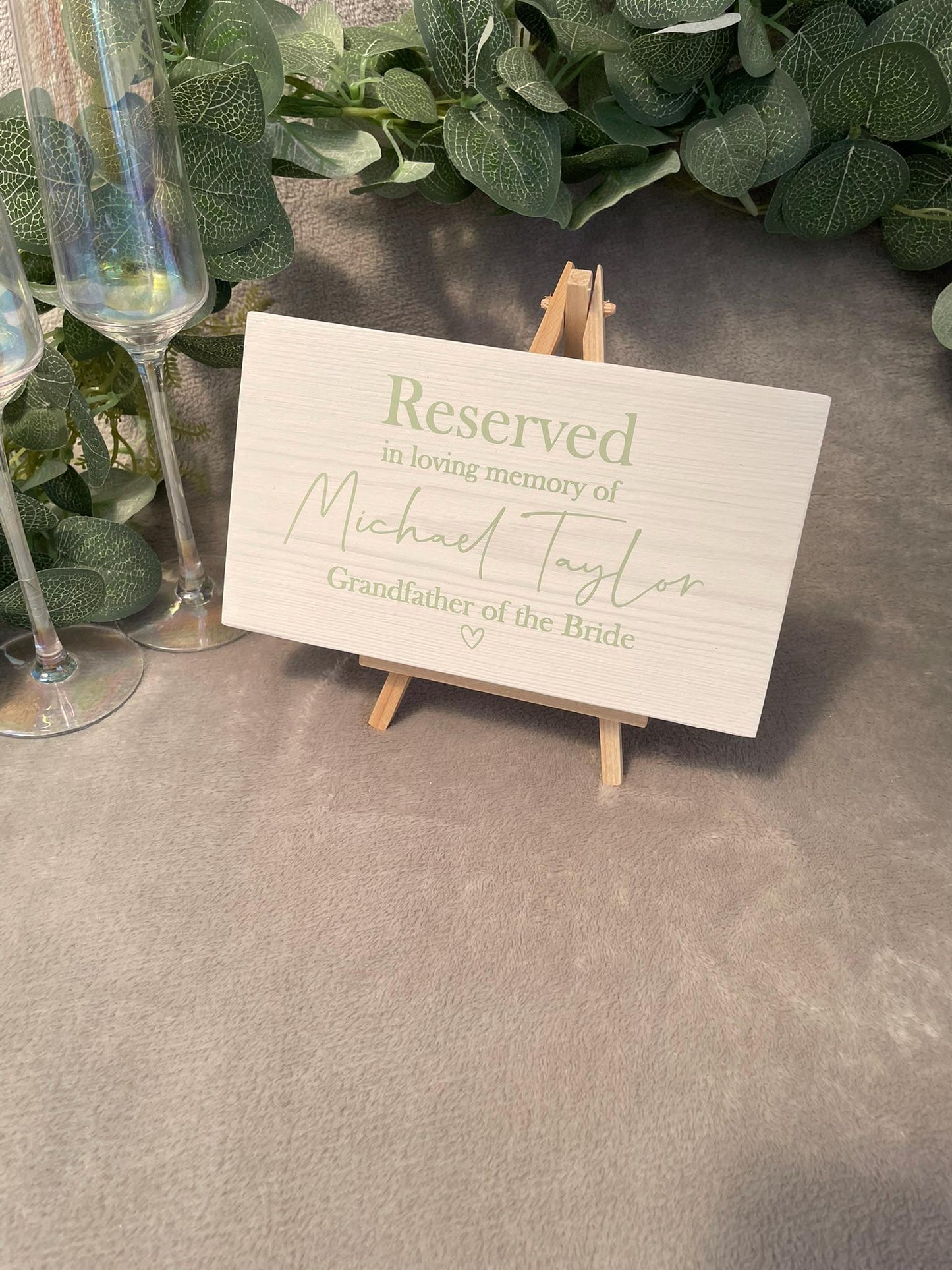 Wooden WHITE memorial reserved chair sign, wedding ceremony decor.