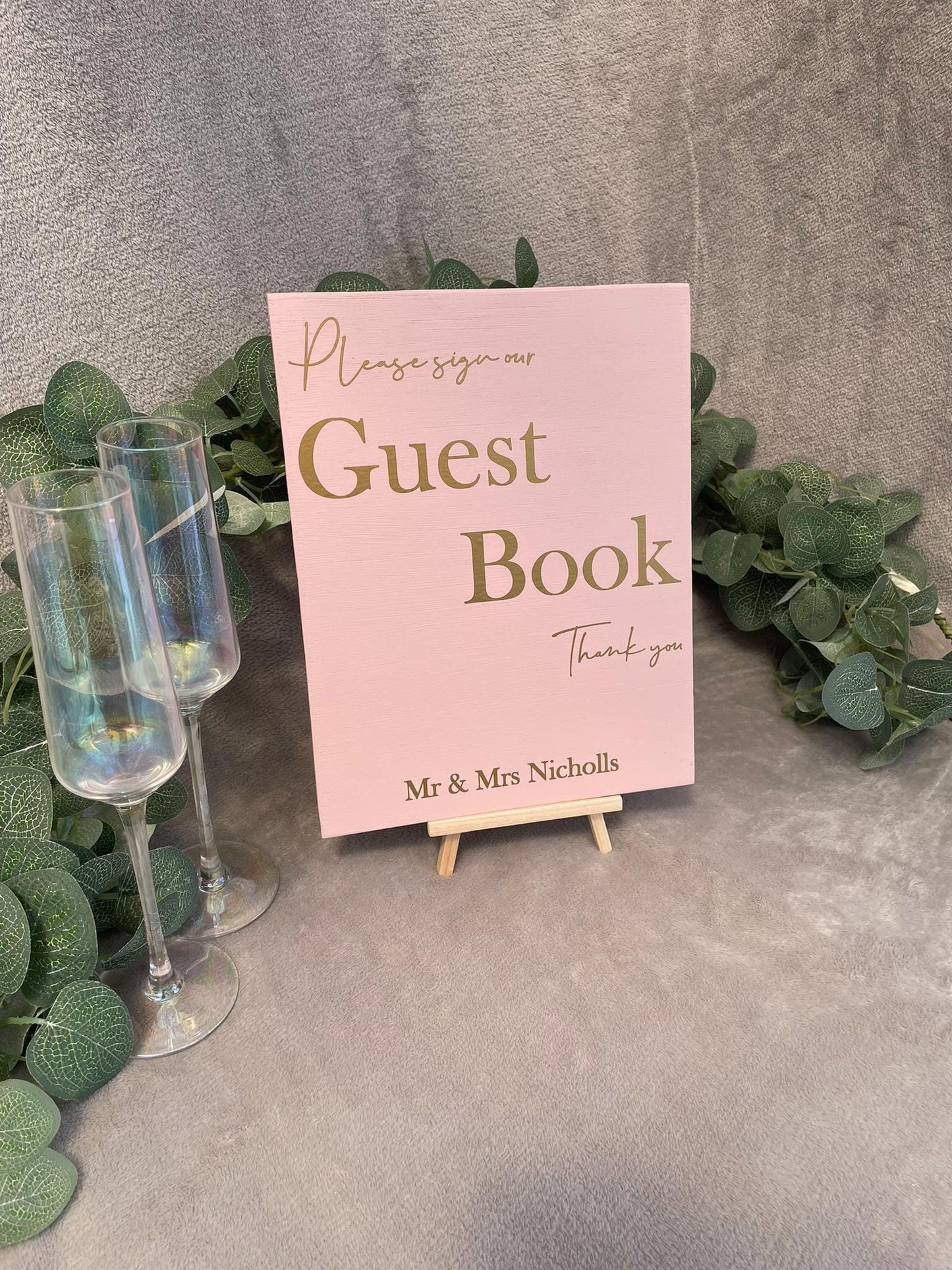 Personalised BLUSH wooden guestbook sign (other colours available).