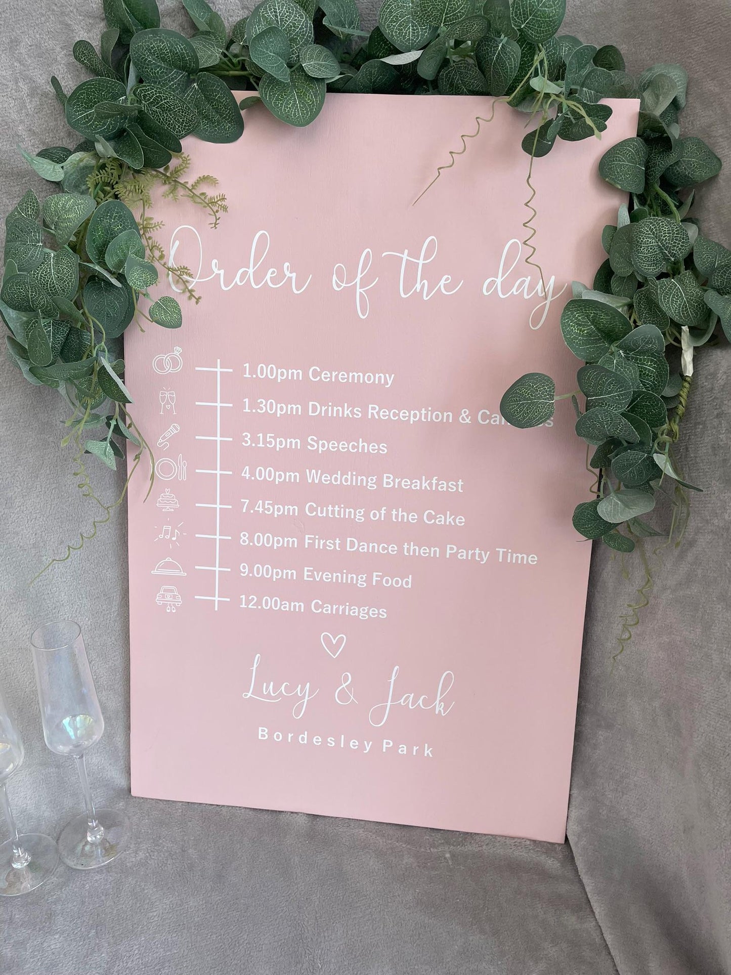 Wooden BLUSH order of the day sign, Order of events decor.